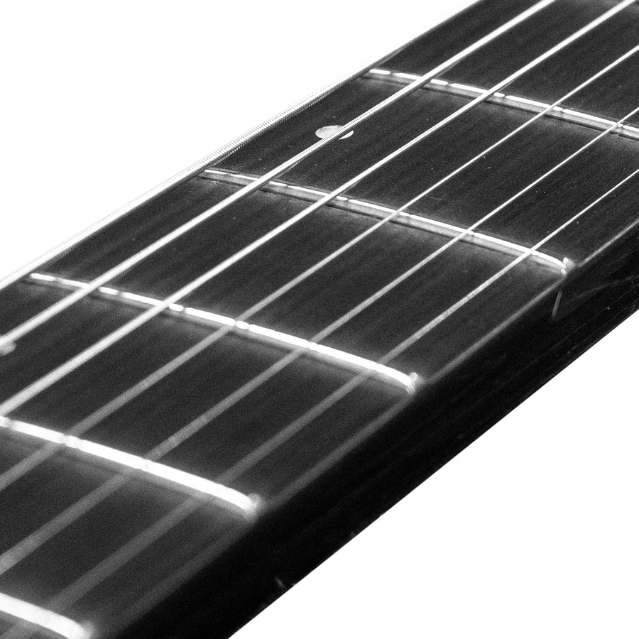 Close up of the frets on an F-series neck 