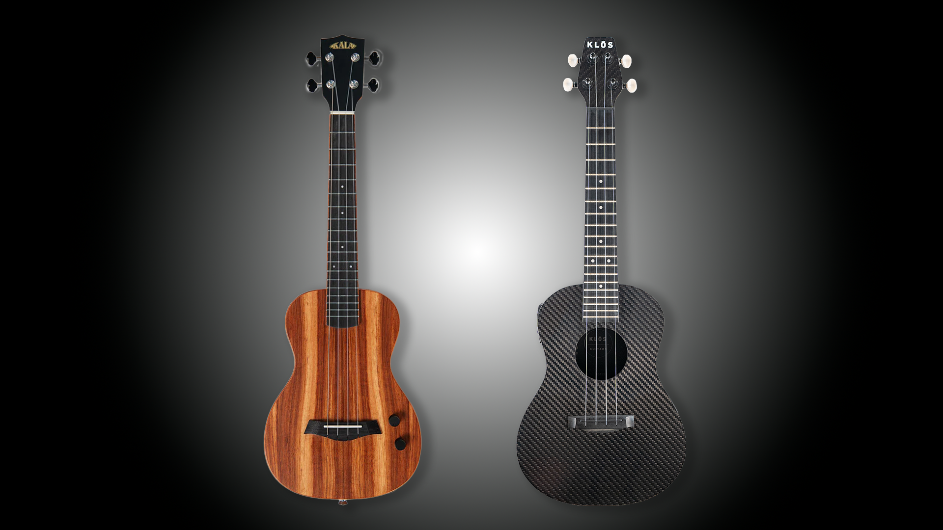 SOLID-BODY ELECTRIC UKULELE NEXT TO AN ACOUSTIC-ELECTRIC UKULELE electric ukulele image from Kala Brand Music Co.