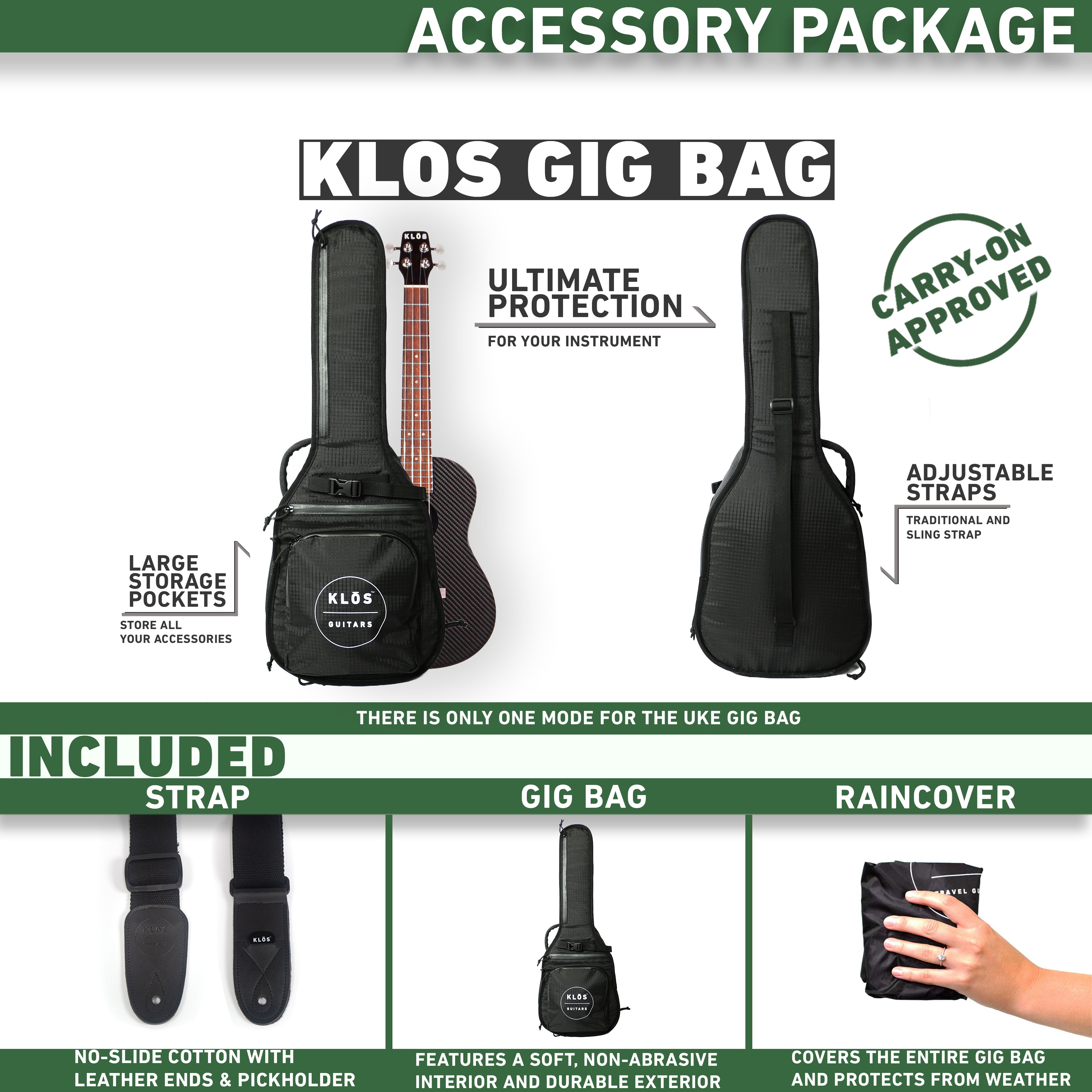 Gig bag highlights. Carry-on approved. Accessory bundle. 