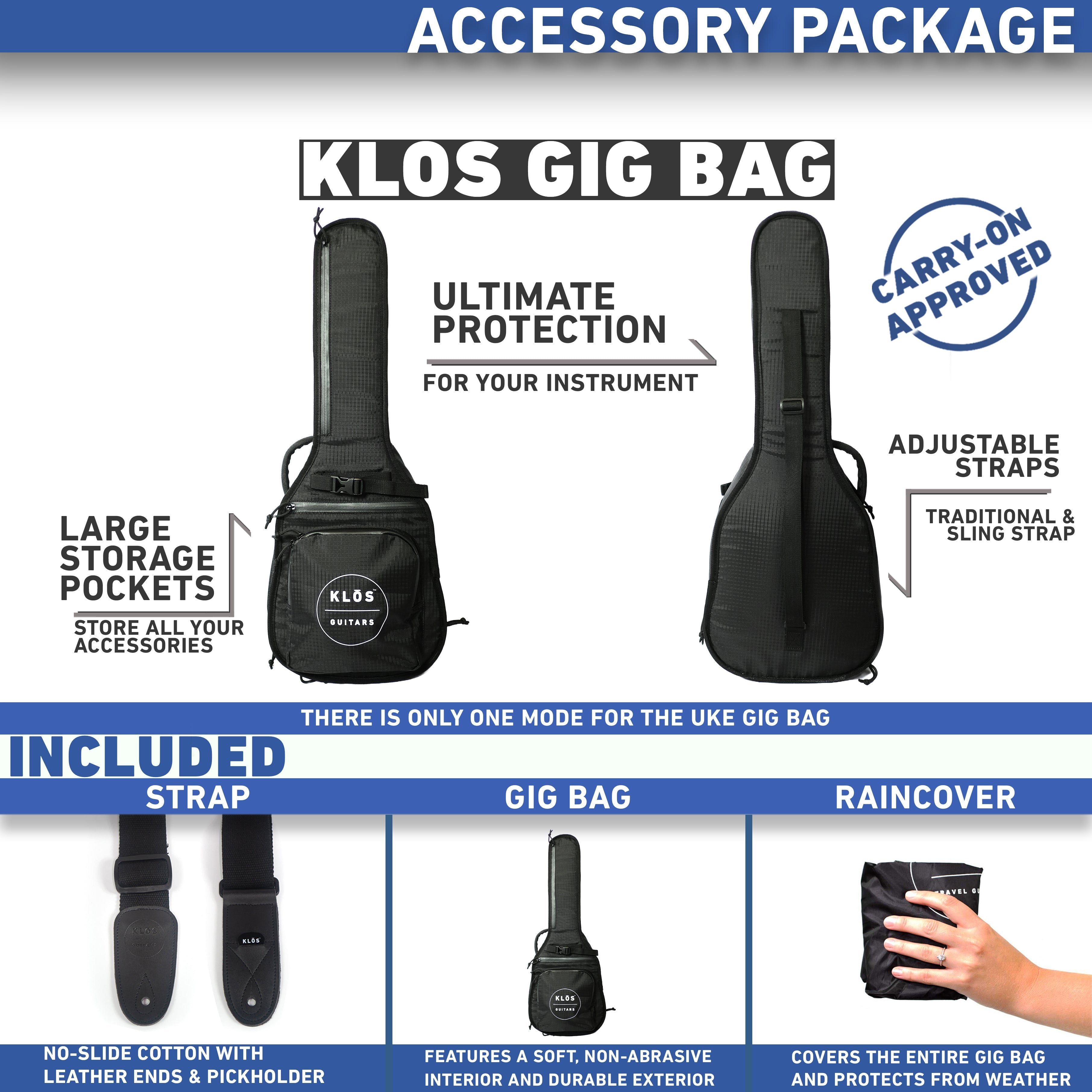 Gig bag. Carry-on approved. Accessory bundle. 