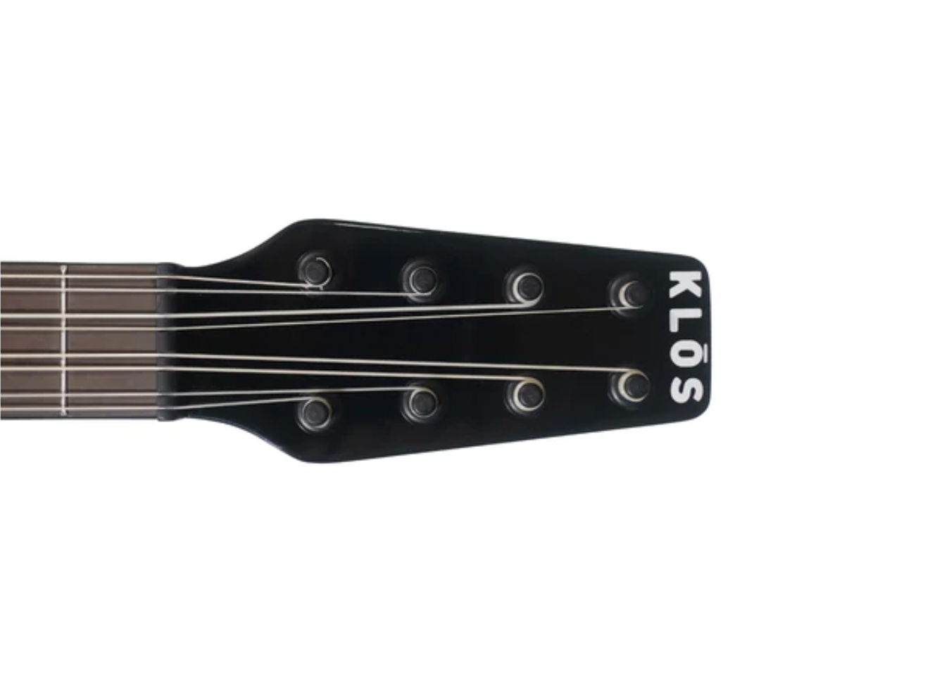 The KLŌS 8-string headstock flipped on its side 