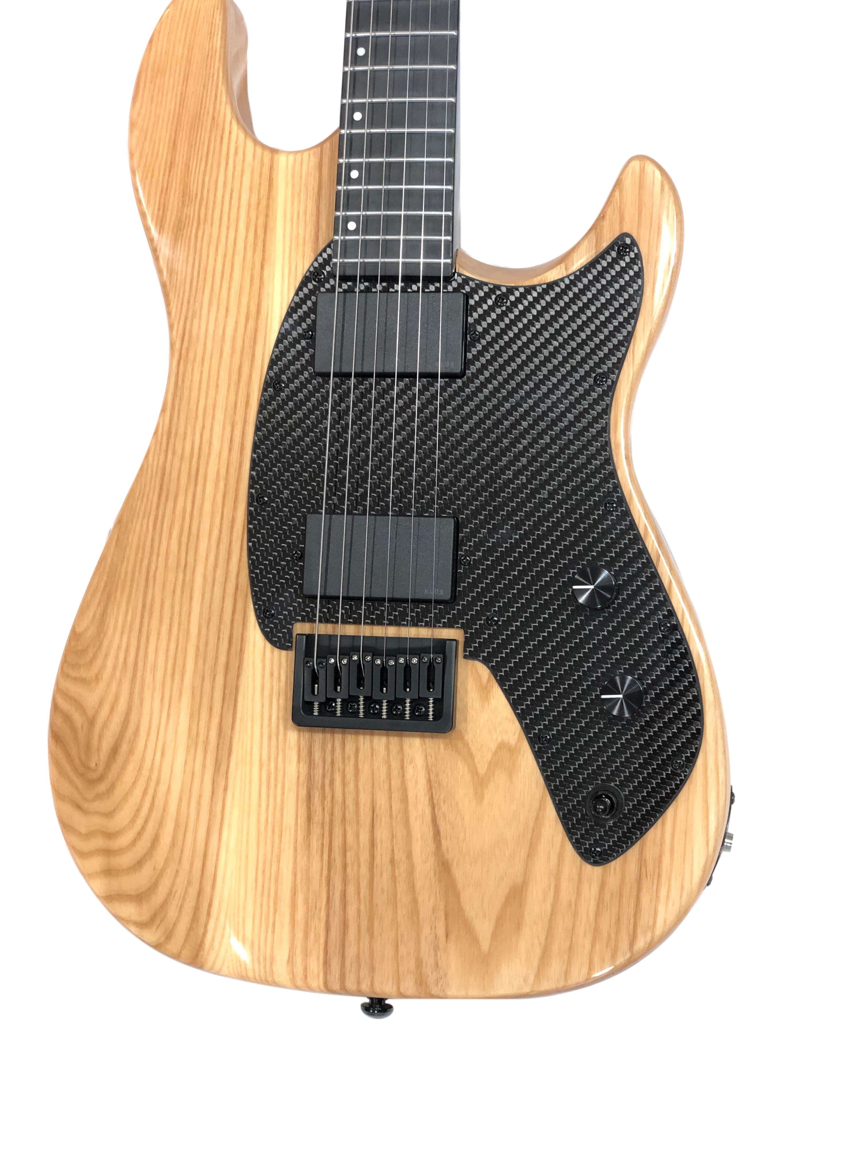 Natural Wood Electric Guitar on a white background (close up)