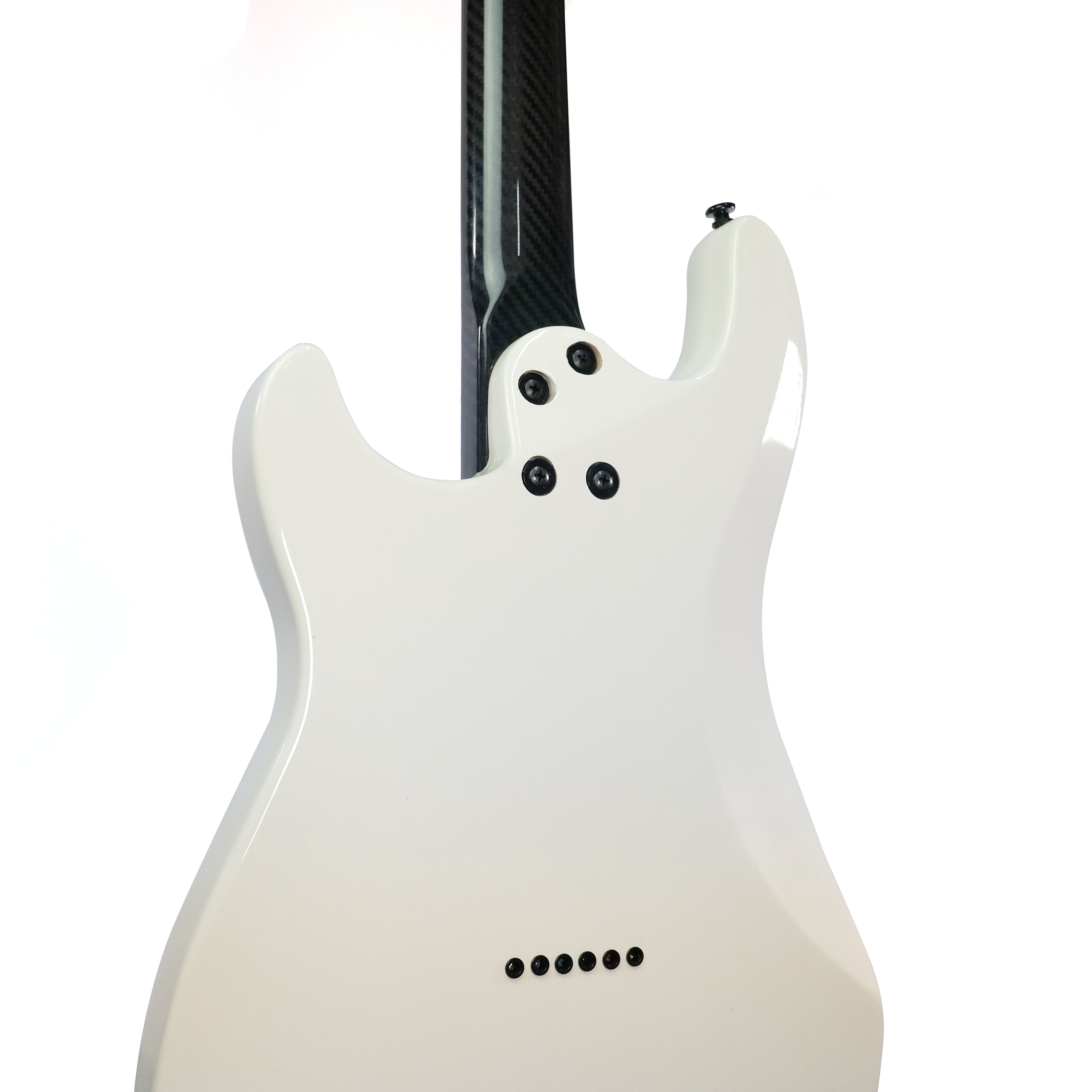 White Electric guitar on a white background (close up)