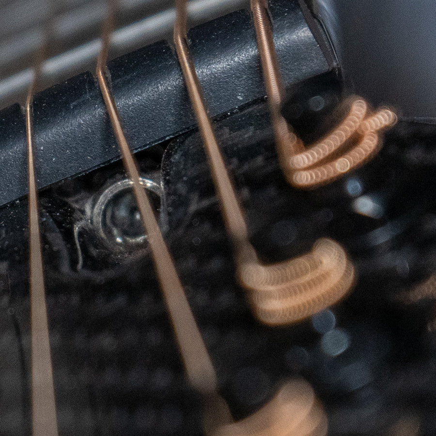 Close up of the truss rod on the f-series neck 